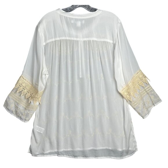 Coldwater Creek Serendipity Tunic Top MED Embroidered Lace Silky Elegant India - Picture 4 of 9